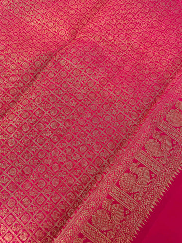Exclusive Kanchipuram Pure Silk Saree | Pink | Pure Zari | Handwoven | Ships from California | Pushpam - ShopNaya Exclusive